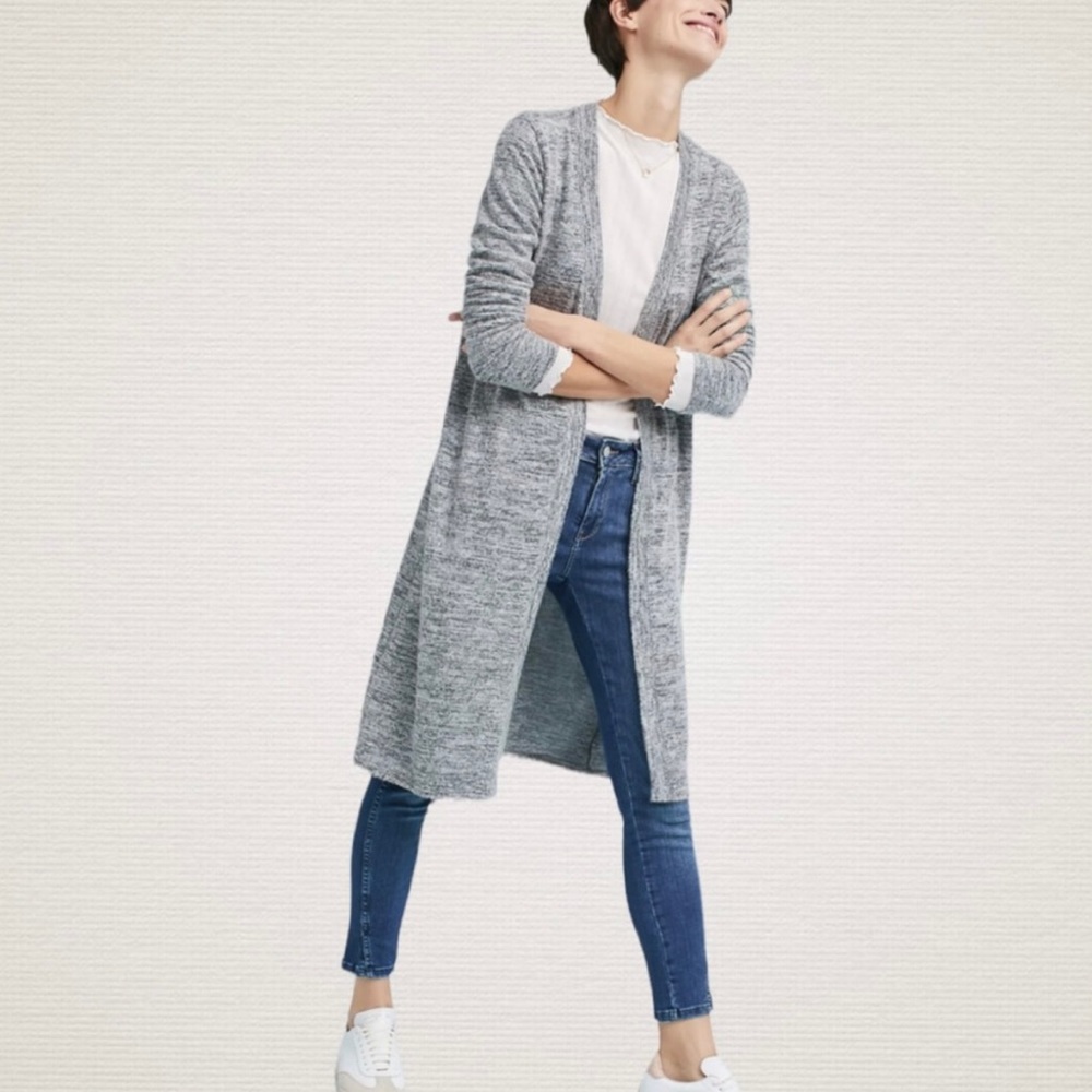 Anthro | Velvet by Graham & Spencer Marled Gray Duster Open Front Cardigan Small
